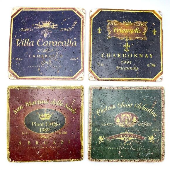 Four Decorative Square Wine Themed Rustic Wall Art Pieces Kitchen Room Decor - Picture 1 of 9